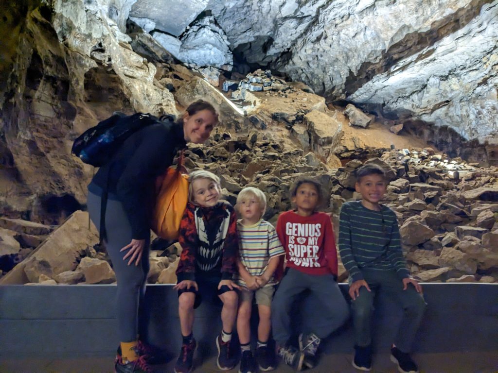 Cassy and the boys posing in Mammoth Cave