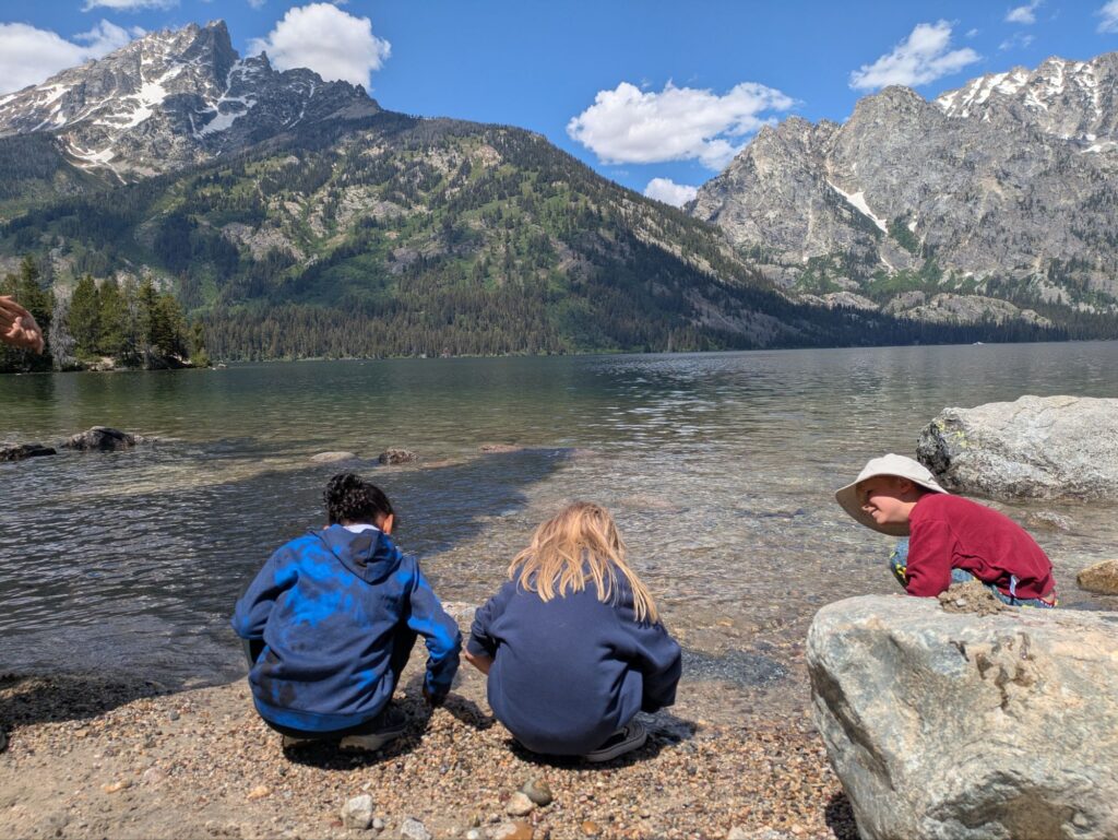 Jr Ranger's Taking Temperature readings at Jenny Lake