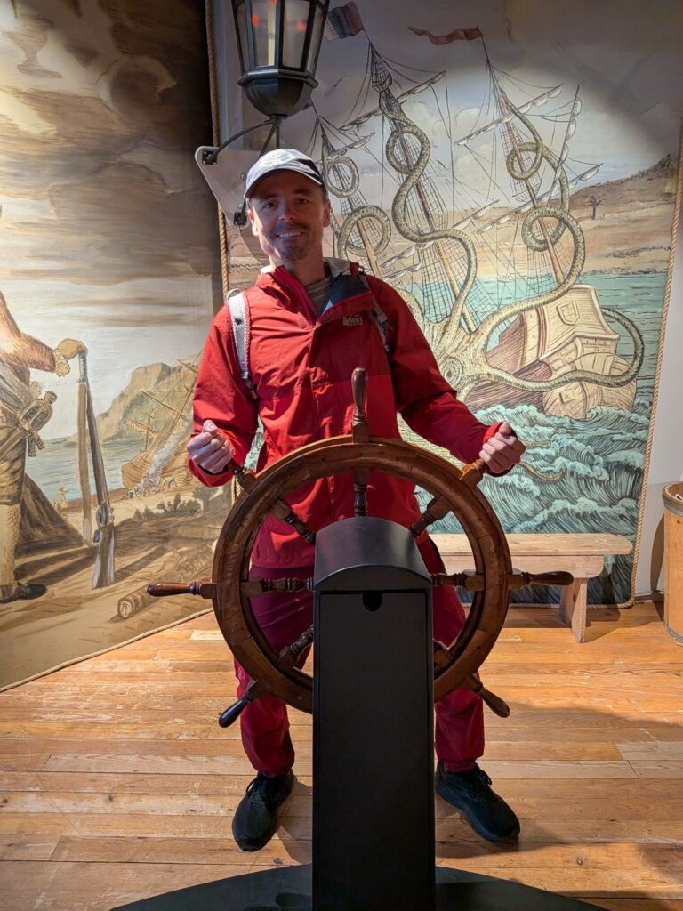 Dad Manning the Ship