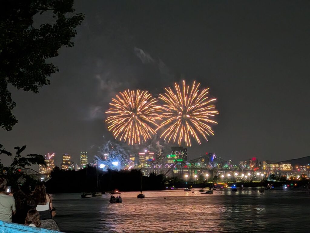Fireworks from Longueil Ferry Station about 5 minutes from where we camped across from Island of Montreal