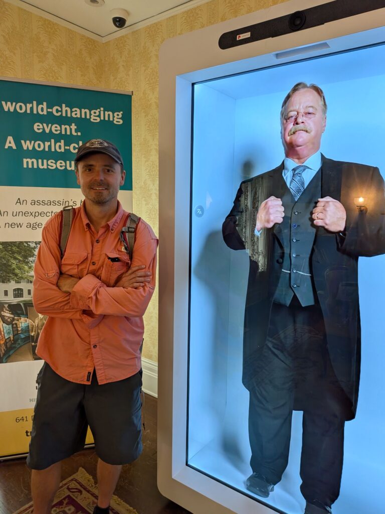 Dad Posing with Theodore Roosevelt himself (hologram)